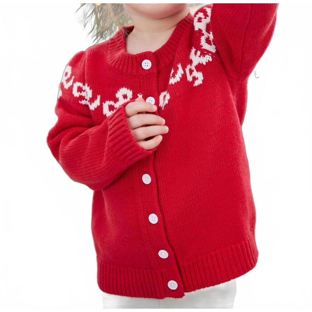NEW SAIL TO SABLE girls bow cardigan in red/ivory